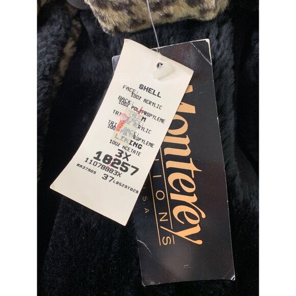 Black Faux Fur Coat Leopard Print Trim Hooded Monterey Fashions 3X RG10187 - Picture 13 of 13